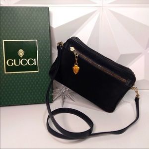 Vintage GUCCI Suede & Leather Mini Bag w/Gucci coat of arms zipper pull